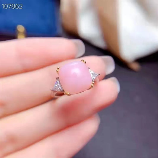 Natural Opal Gemstone Women's Ring Anillos Mujer Jewelry s925 Silver Inlay Adjustable Size Pink Girlfriend Christmas Gift