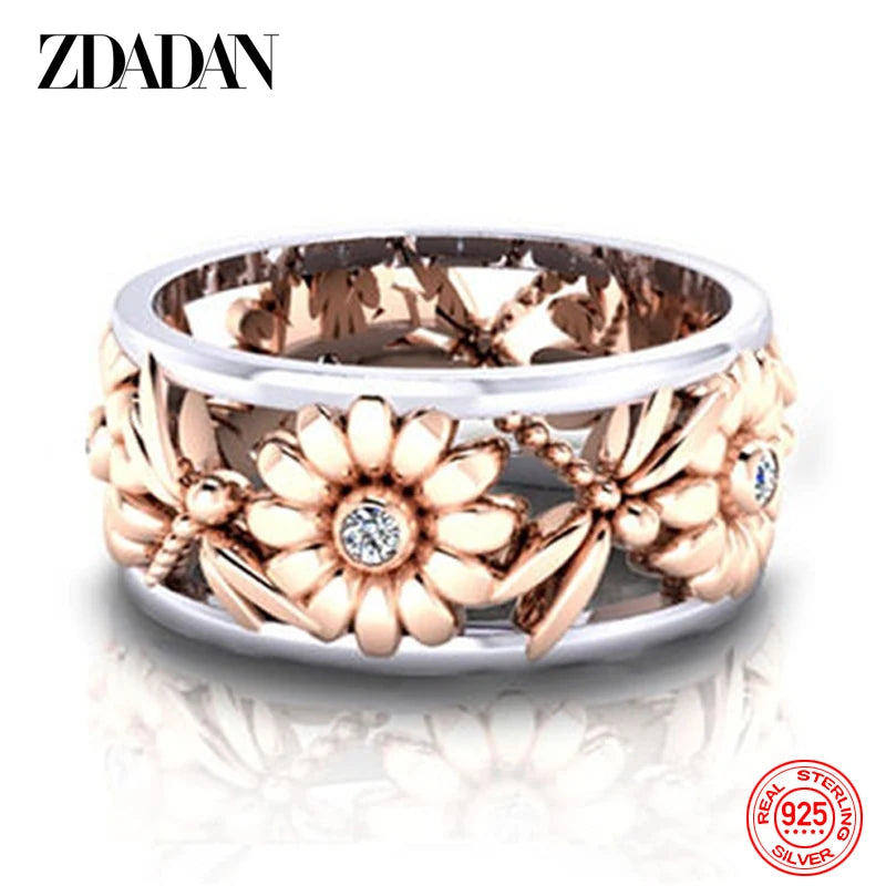 Silver Ring with Sunflower Crystals (Size 6-10) (Free Shipping) 💝🌹💖✨