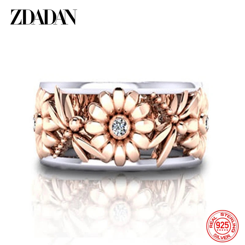 Silver Ring with Sunflower Crystals (Size 6-10) (Free Shipping) 💝🌹💖✨