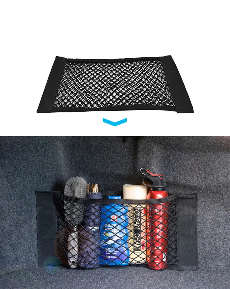 Trunk Storage Net, Universal Car Nylon Cargo Storage Netting Wall Sticker Add on Storage Pouch Bag for Tissues/Bottles/Groceries