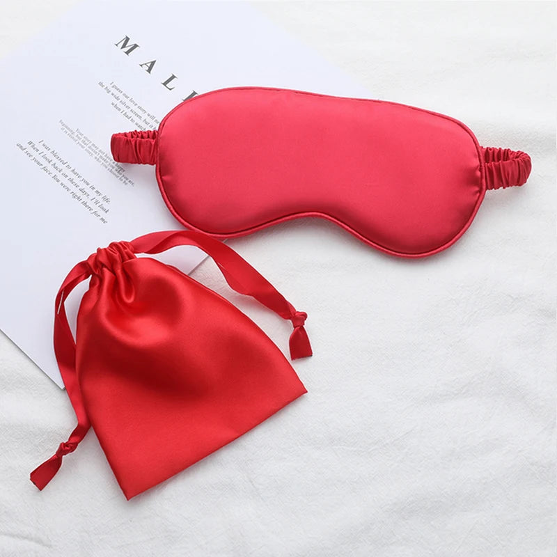 Silk Sleeping Eye Mask with Carrying Pouch Bag Travel Sleep Eyeshade For Women Man Nap Cover Comfortable Eye Patch Help Rest