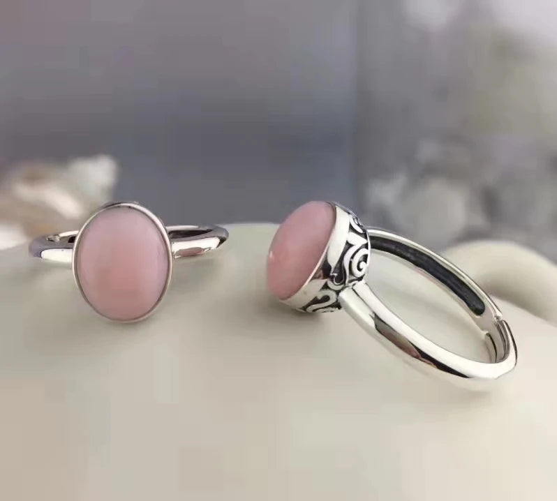 Natural Opal Gemstone Women's Ring Anillos Mujer Jewelry s925 Silver Inlay Adjustable Size Pink Girlfriend Christmas Gift