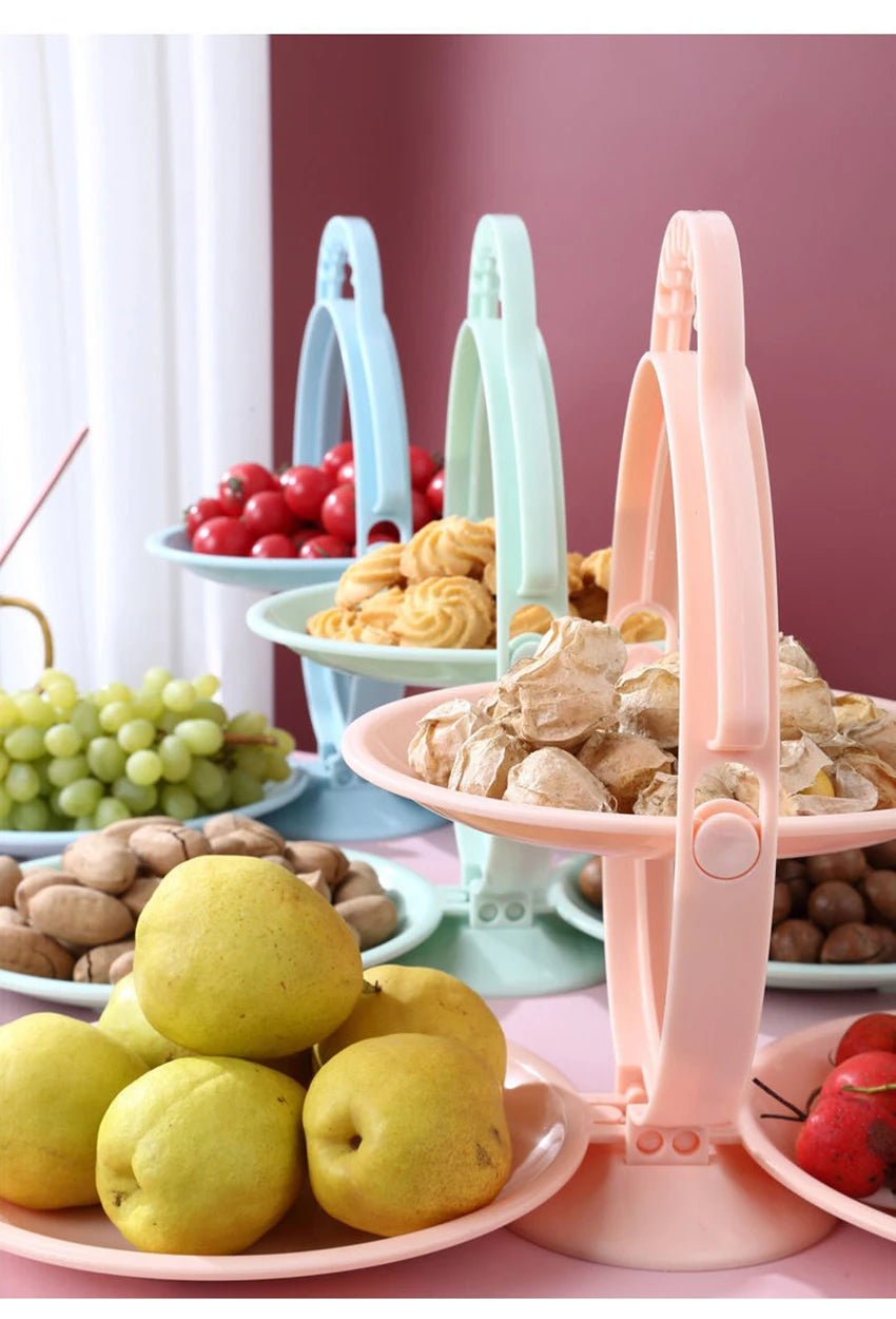 Creative Double Layer Folding Fruit Tray Desserts Plate Living Room Tea Table Snack Plates Cookies Dish Dry Fruits Nuts Trays