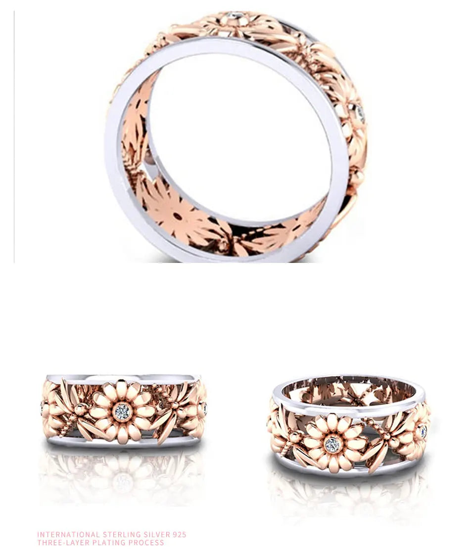 Silver Ring with Sunflower Crystals (Size 6-10) (Free Shipping) 💝🌹💖✨