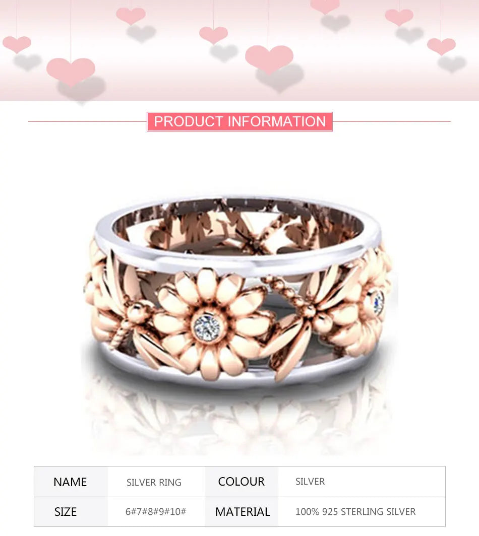 Silver Ring with Sunflower Crystals (Size 6-10) (Free Shipping) 💝🌹💖✨