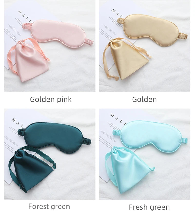 Silk Sleeping Eye Mask with Carrying Pouch Bag Travel Sleep Eyeshade For Women Man Nap Cover Comfortable Eye Patch Help Rest