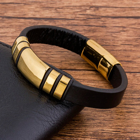 TYO Trendy Punk Rock Fashion Genuine Leather Bracelet Men Metal Stainless Steel Jewelry Magnetic Braided Vintage Dropshipping