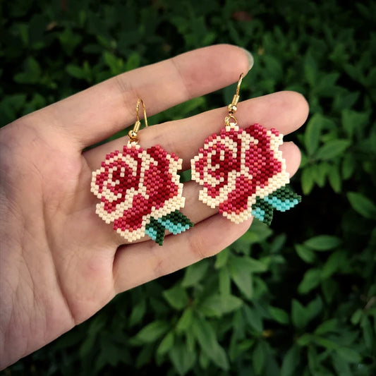 Fairywoo Ethnic Flower Earring For Lady Rose Jewellery Miyuki Bead Free shipping Jewelry Handmade Earrings Friendship Wholesale
