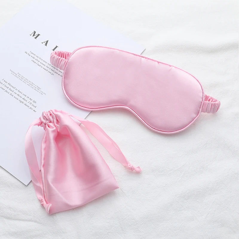 Silk Sleeping Eye Mask with Carrying Pouch Bag Travel Sleep Eyeshade For Women Man Nap Cover Comfortable Eye Patch Help Rest