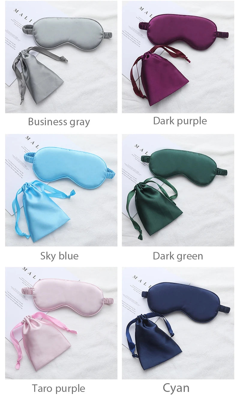 Silk Sleeping Eye Mask with Carrying Pouch Bag Travel Sleep Eyeshade For Women Man Nap Cover Comfortable Eye Patch Help Rest