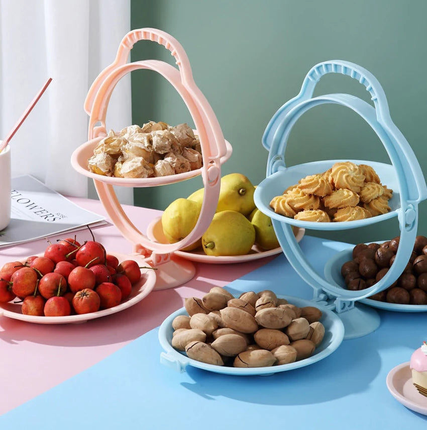 Creative Double Layer Folding Fruit Tray Desserts Plate Living Room Tea Table Snack Plates Cookies Dish Dry Fruits Nuts Trays