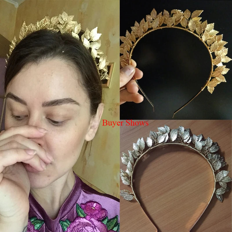 Baroque Leaf Hair Accessories Metal Tiaras Crowns Hairbands Wedding Headdress Bridal Greek Forehead Hair Jewelry