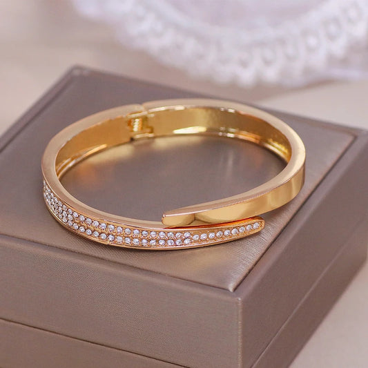 Trendy Geometry Round Bracelets & Bangles For Women Charm Crystal Cuff Bracelet Rose Gold Color Bangles Female Jewelry Accessory