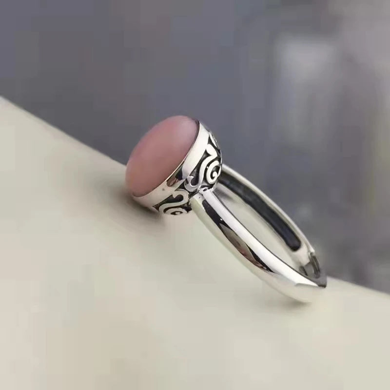 Natural Opal Gemstone Women's Ring Anillos Mujer Jewelry s925 Silver Inlay Adjustable Size Pink Girlfriend Christmas Gift
