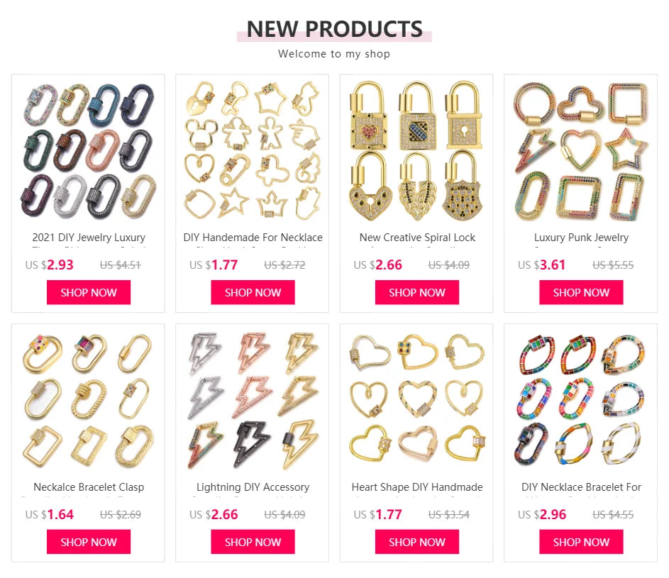 DIY Jewelry Making Popular Hanging Chain Lock Hook Spiral Clasps Necklace Bracelets Handmade Supplies New Heart Shaped Charms