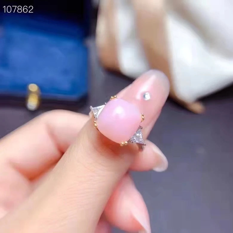 Natural Opal Gemstone Women's Ring Anillos Mujer Jewelry s925 Silver Inlay Adjustable Size Pink Girlfriend Christmas Gift