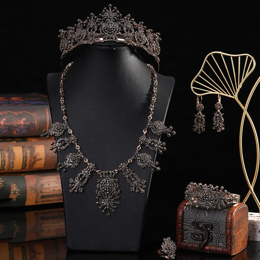 Popular Turkish Jewelry Flowery Set Chain Necklace Earring Bracelet Crown 5 Piece Set Bridal Caftan Dress Decorative Jewelry Set