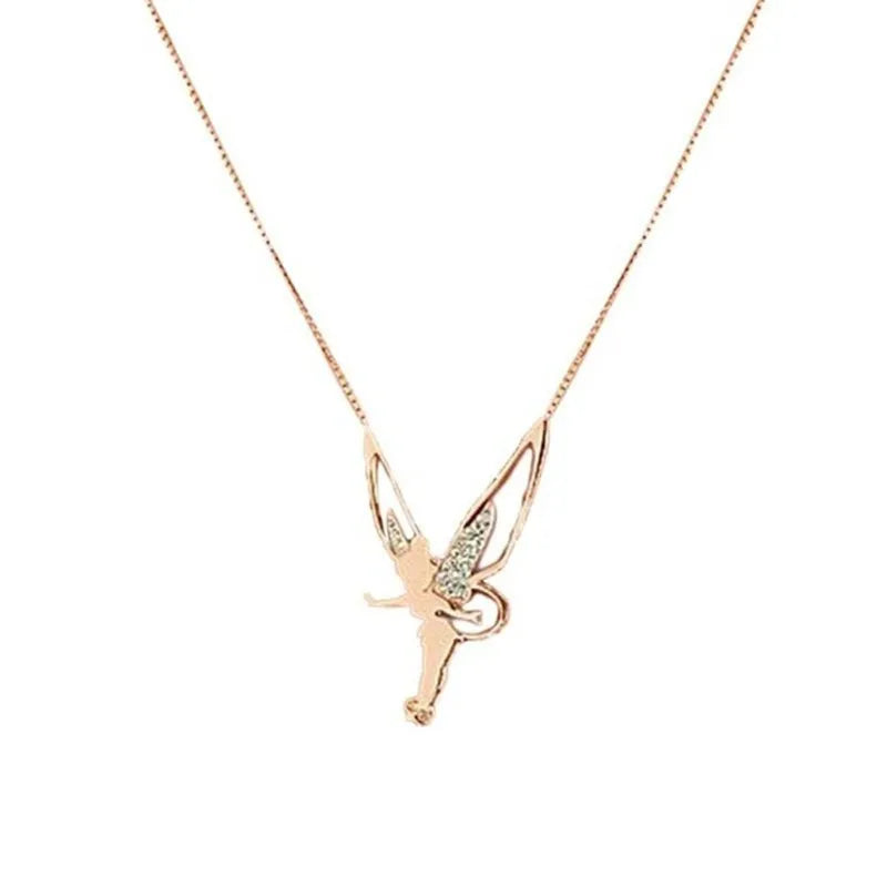Fashion Women Necklace Flower Fairy Elf Necklace For Women Girl Cute Angel Wings Believe Crystal Pendant Necklaces Jewelry Gift