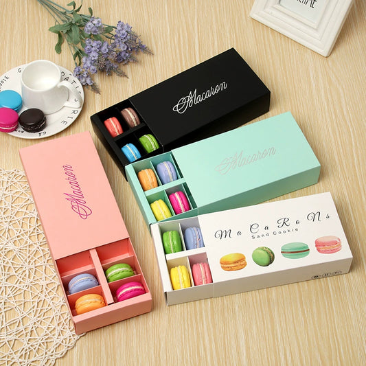 12-Piece Pack Macaron Packing Box High-Grade Bronzing Macaron Drawer Box French Macaron West Point Cookie Box