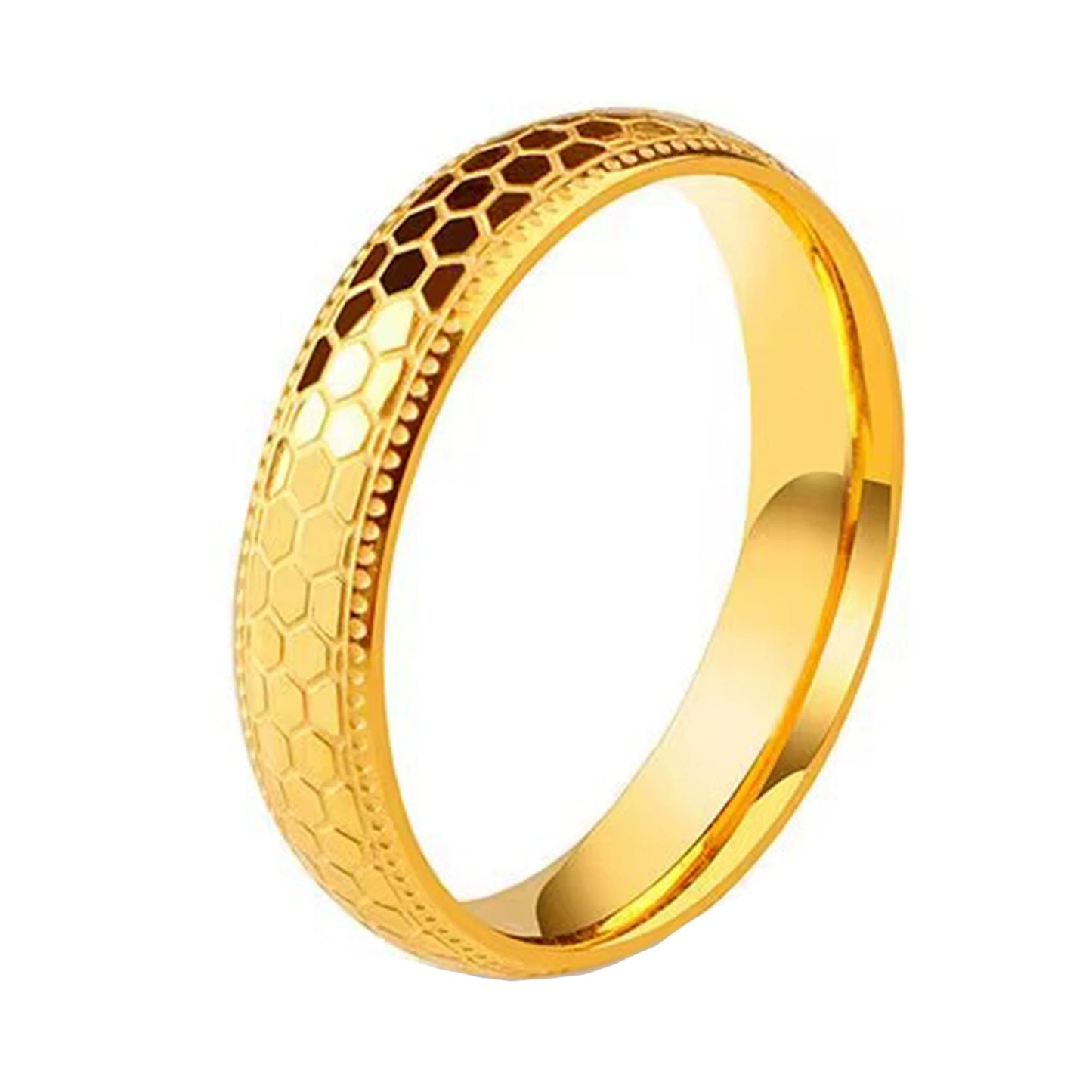 [Wash Hands without Picking] Titanium Steel Sparkling Honeycomb Design Golden Ring Retro Chinese Dragon Scale Ring