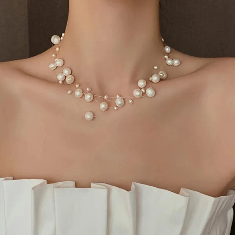 French Style Light Luxury Elegant Niche Design Pearl Multi-layer Pendant Necklace Fashion Women Sweet Jewelry Accessories