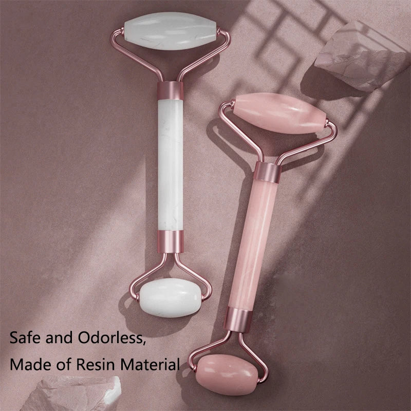 Face And Neck Massager Roller and Guasha Board Resin Non-rose Crystal Jade Roller Beauty Double-ended Massage Skincare Tools
