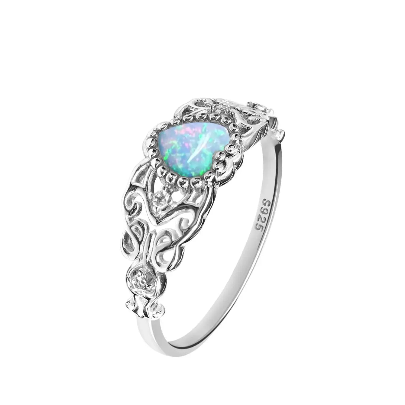 Opal Ring Heart Rings for Women 925 Sterling Silver Ring Engagement Birthday Gift for Woman