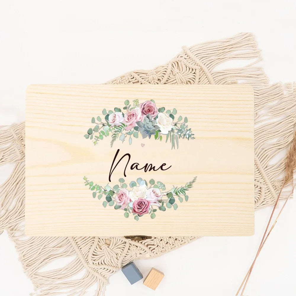 Personalized Memory Box Open Wreath Custom Name Date Wedding Party Bridesmaid Proposal Bridesmaid Proposal Wooden Jewelry