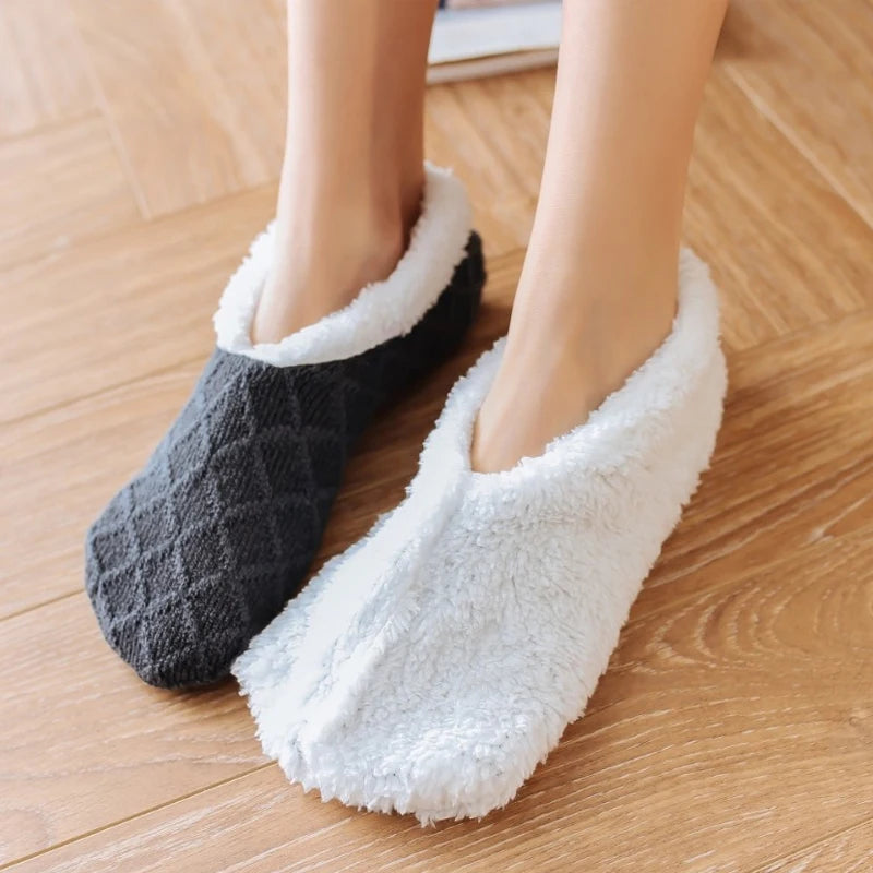 Women Winter Warm Thick Socks Anti Slip Home Floor Carpet Fuzzy Socks Lamb Wool Velvet Solid Colors Indoor Sleep Slippers Socks