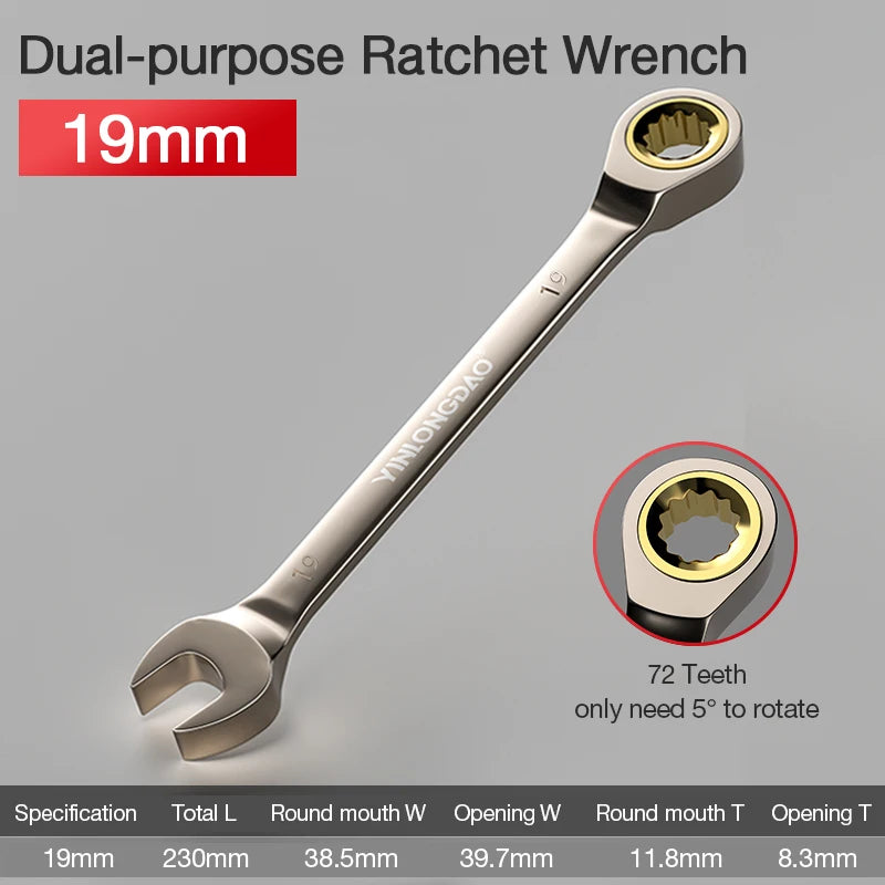 Universal Key Ratchet Wrench 72 Tooth Gear Ring Torque Socket Wrench Metric Ratchet Spanners Car Repair Mechanical Tools