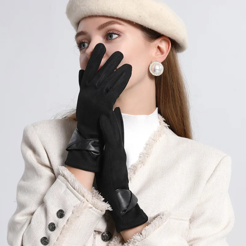 Winter gloves for women suede cold-proof and warm gloves for women plus velvet thickened gloves touch screen gloves
