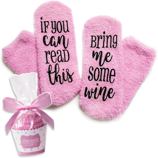 Luxury Fuzzy Wine Socks in Cupcake Gift Packaging Women Winter Fuzzy Plush Slipper Crew Socks Funny Accessory Present for Wife