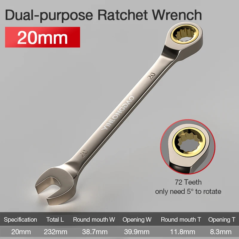 Universal Key Ratchet Wrench 72 Tooth Gear Ring Torque Socket Wrench Metric Ratchet Spanners Car Repair Mechanical Tools