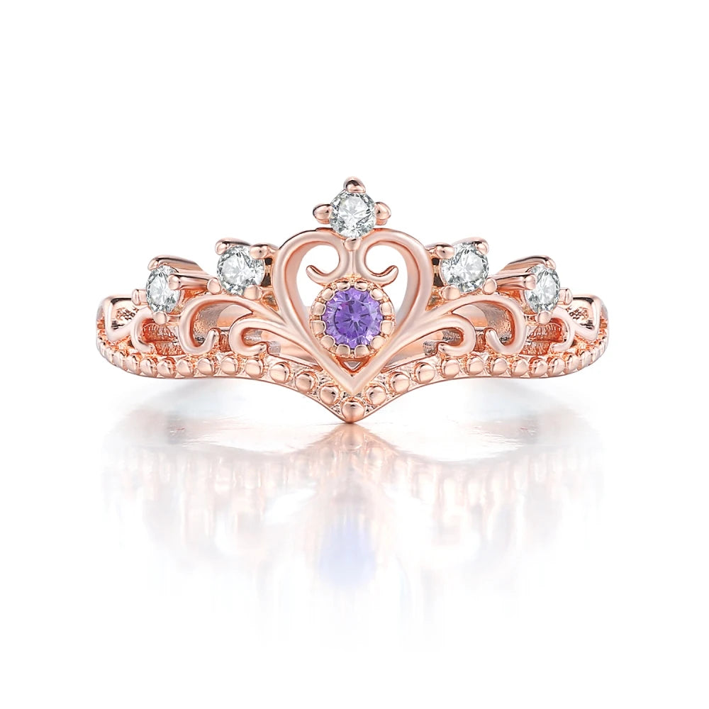 Princess Crown Rings For Teen Girls Women Luxury Hollow Colorful Crystal Beautiful Rings Fashion Jewelry Gift For Girls KBR212