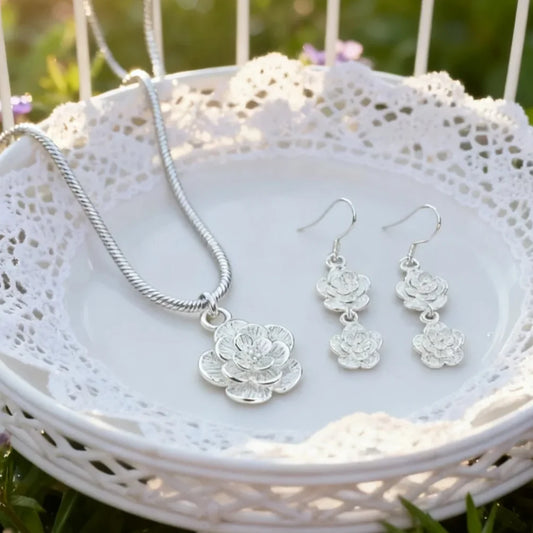 New luxury 925 sterling Silver unique Rose flower necklace earrings for woman Fashion niche designer Jewelry sets party gifts