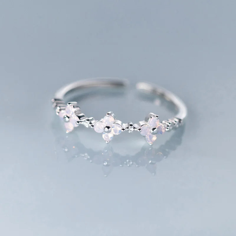 Real Silver and Gold Filled Adjustable Opal Flower Ring