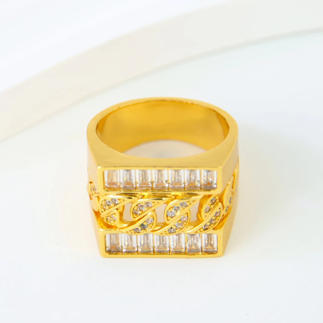 Dubai Fashion Zirconia Rings 21k Gold Plated Arabic Muslim Punk Hip Hop Ring Moroccan Women Bridal Wedding Party Jewelry