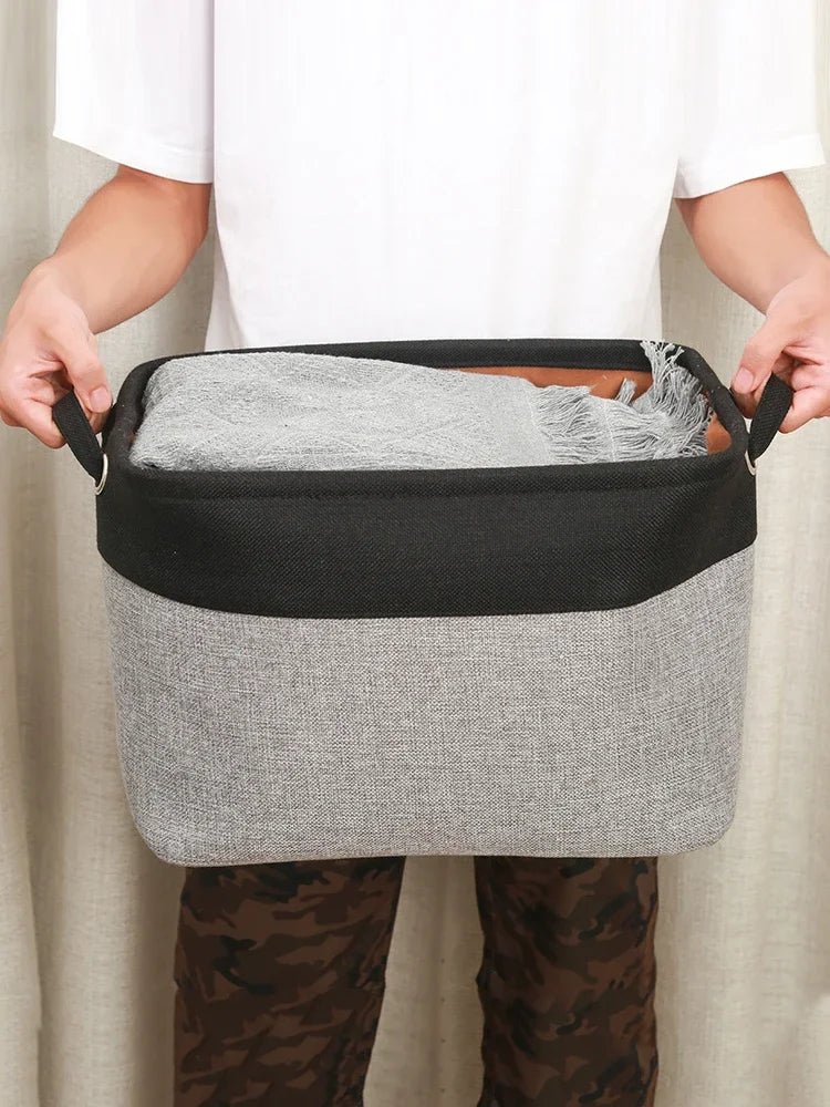 1 Pcs Foldable Storage Bins Sturdy Canvas Fabric Cubic Boxes with Handles Ideal for Home Office Organization