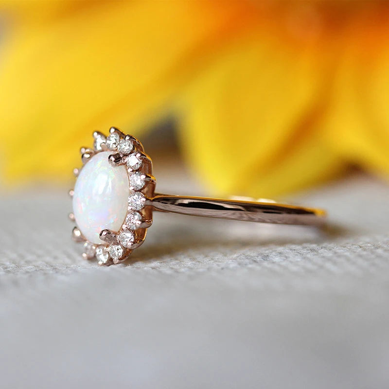 Opal Zircon Rings For Women Classic Egg-Shaped Rose Gold Color Big Wedding Engagement Ring Fashion Jewelry For Gift KCR237