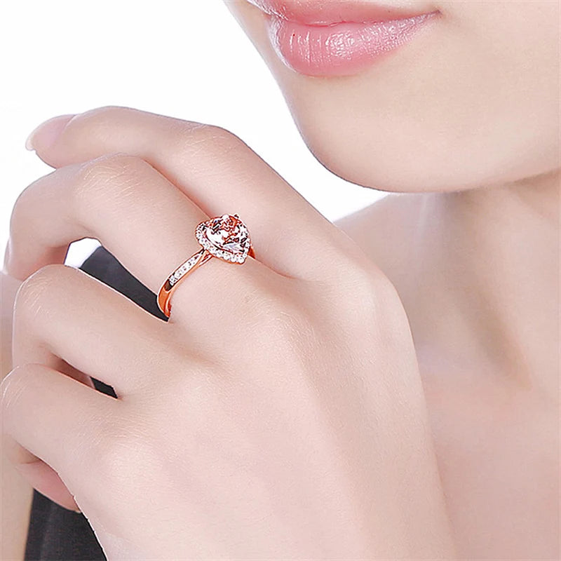Heart Rings for Women Wedding Engagement Bridal Jewelry manufactured saphire Stone Elegant Rose Gold Silver Ring