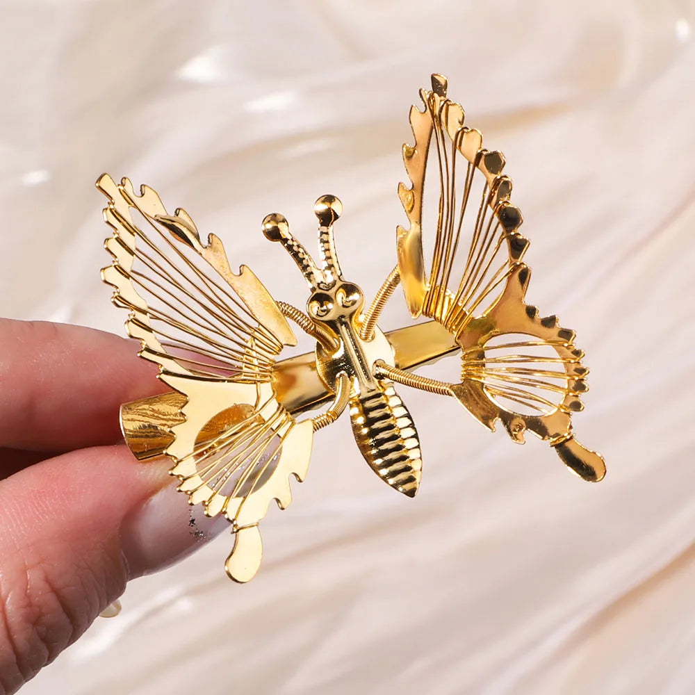 2Pcs/Set Fashion Metal Gold Hollow Butterfly Hairpins For Women Girls Hair Ornament Clip Barrette Headband Hair Accessories