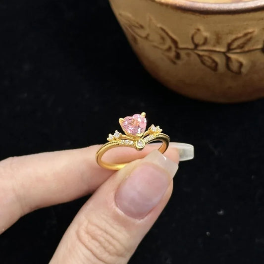 Fairy Wind Powder Love Crown Ring Exquisite Zircon Jewelry Versatile Light Luxury High-end Jewelry Temperament Commute