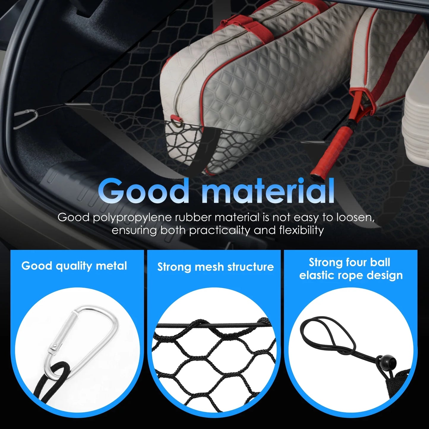 3 Pockets Cargo Net for Truck Bed Trunk Storage Elastic Heavy-Duty Luggage Holder Car Rear Cargo SUV Pickup Netting Organizer