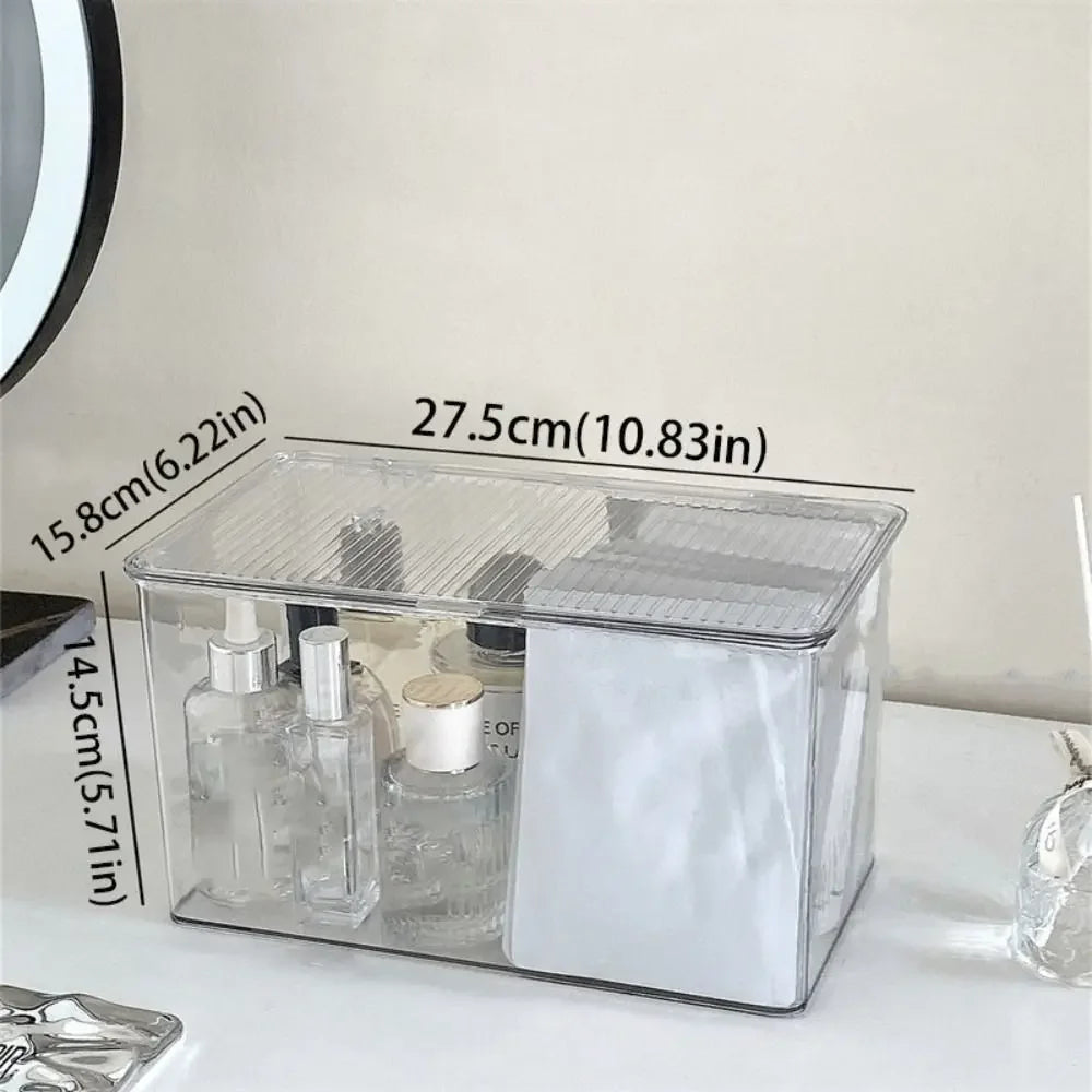 Desktop Storage Box Large Capacity with Lid Cosmetic Organizer Box Transparent Office Supplies Book Document Storage Box