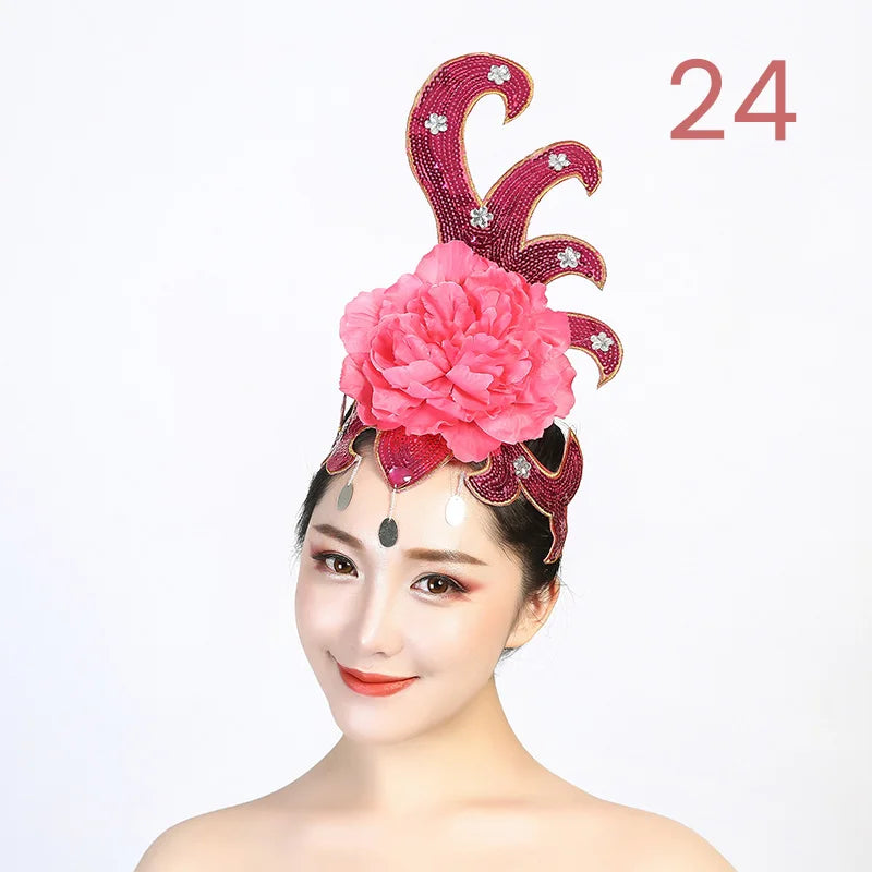 Women Yangko Folk Dance Tiara Dance Classical Dance Head Flower Headdress Opening Dance Show Stage Performance Hair Accessories