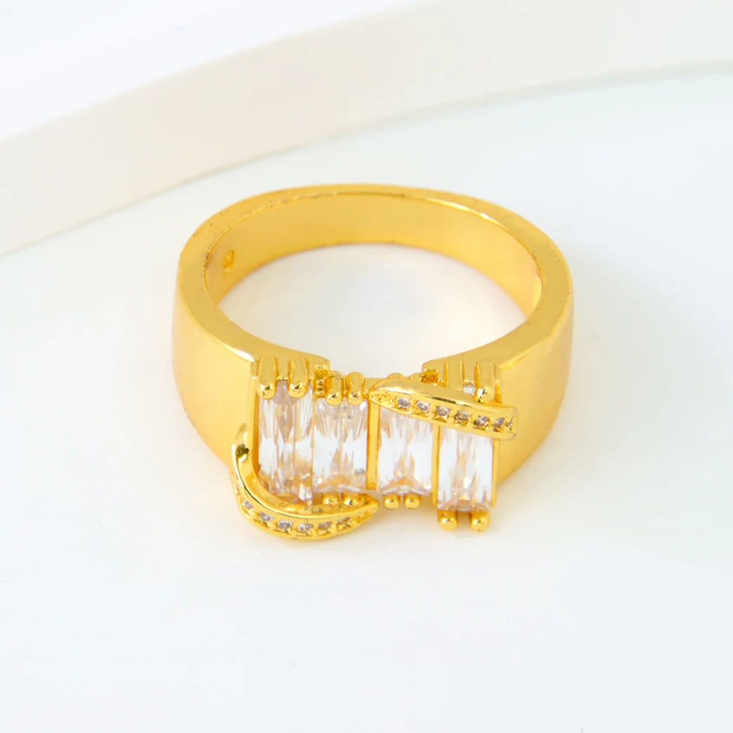 Dubai Fashion Zirconia Rings 21k Gold Plated Arabic Muslim Punk Hip Hop Ring Moroccan Women Bridal Wedding Party Jewelry