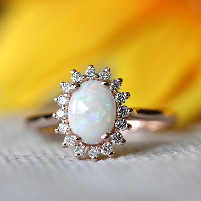Opal Zircon Rings For Women Classic Egg-Shaped Rose Gold Color Big Wedding Engagement Ring Fashion Jewelry For Gift KCR237