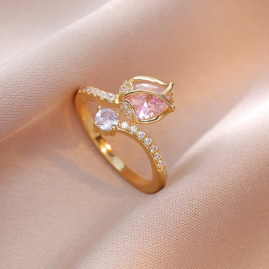 Tulip Flower Gold Filled Rings