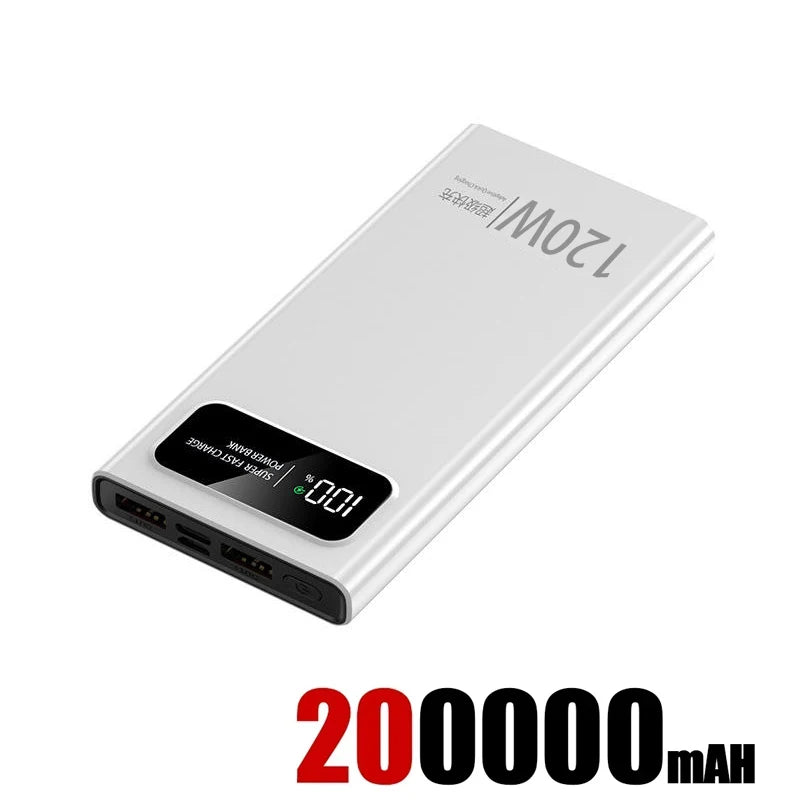 2025 Fast Charging Power Bank 200000mAh Ultra Large Capacity Powerbank 120W Super Charge Portable External Battery LED Display