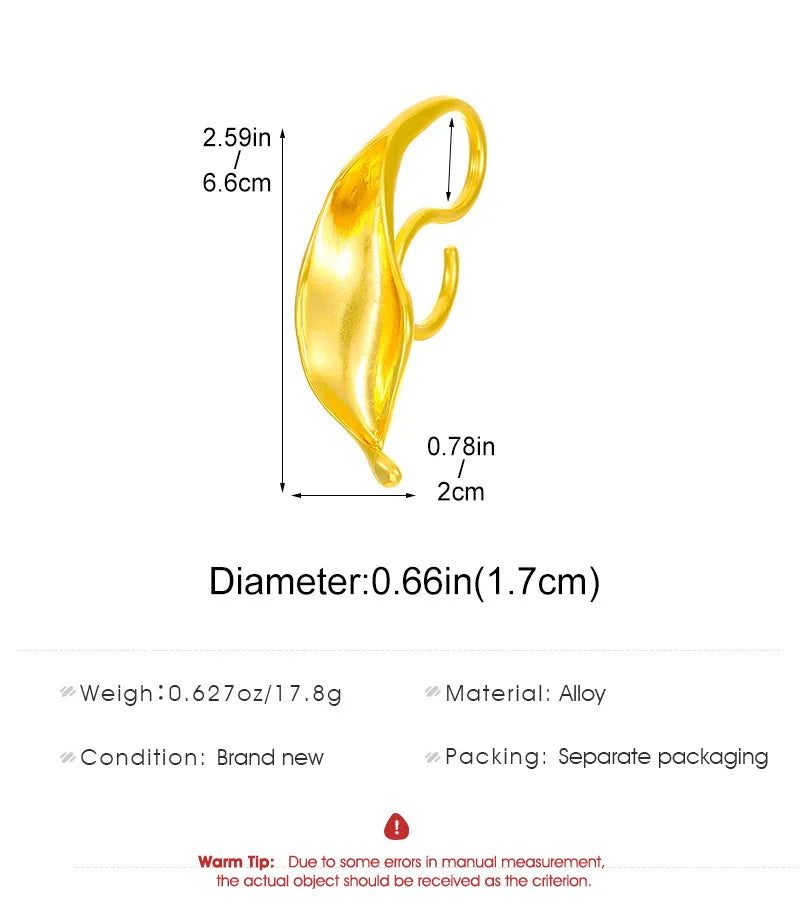 Exaggerated Geometric Frosted Large Leaf Shaped Rings Gothic Gold Silver Color Large Irregular Ring Jewelry Accessories